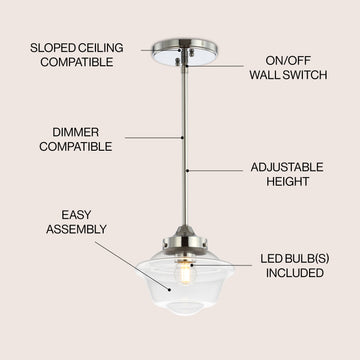 Kurtz School House Adjustable Drop Metal/Glass LED Pendant